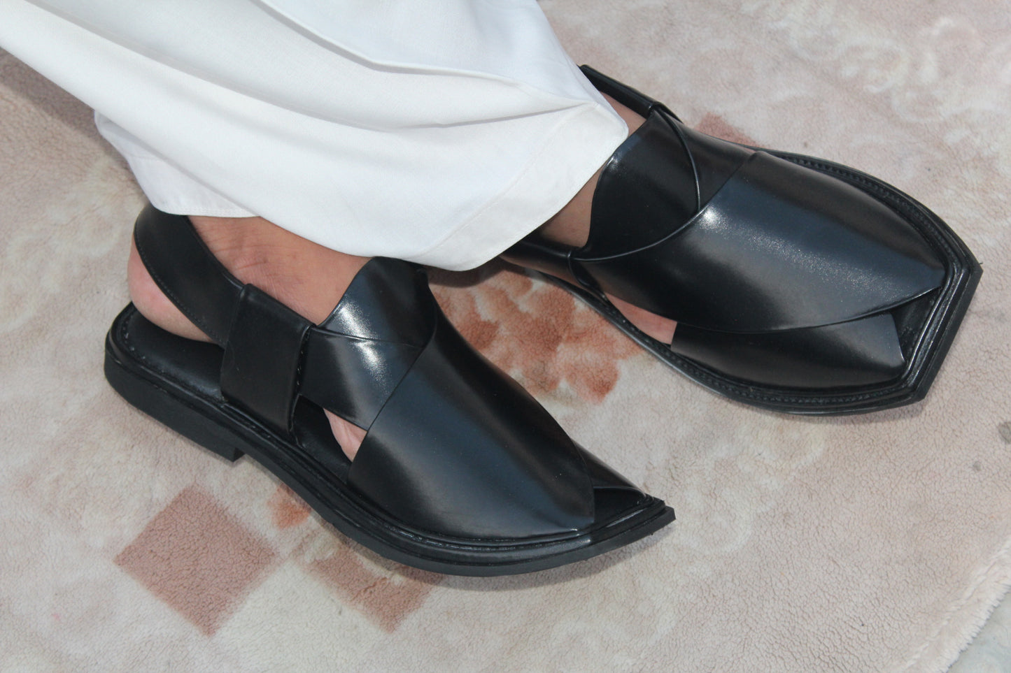 Single Sole Peshawari chappal T-Shape Jet Black