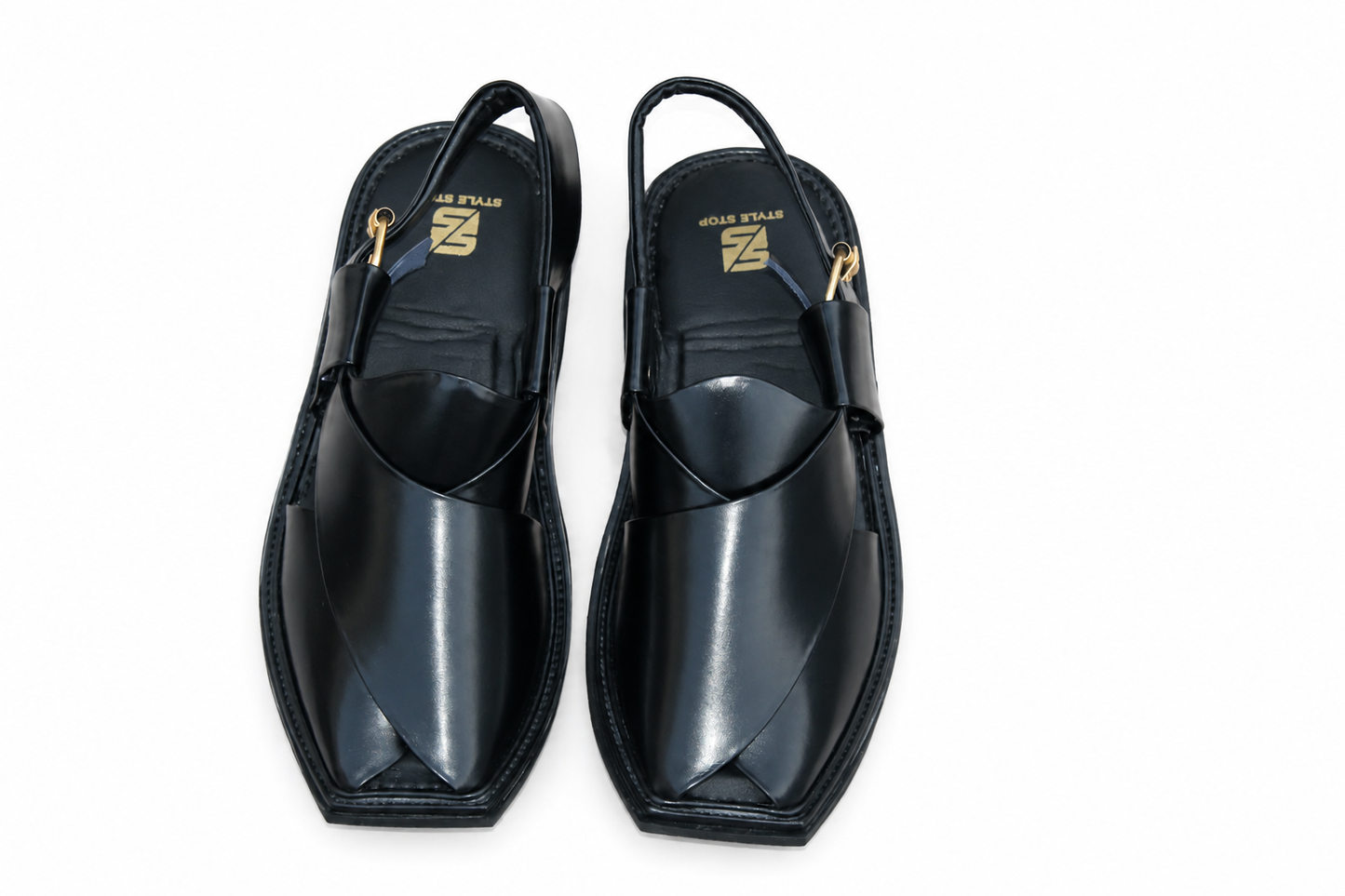 Single Sole Peshawari chappal T-Shape Jet Black