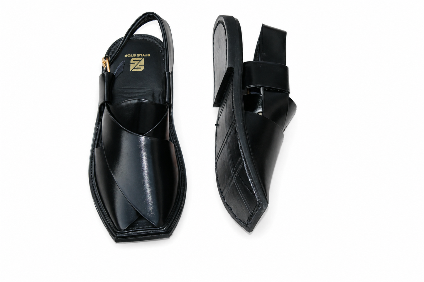 Single Sole Peshawari chappal T-Shape Jet Black