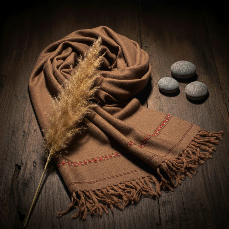 Hunza Mountain Woolen Shawl - Badami