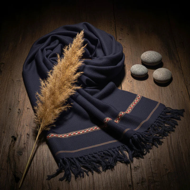 Hunza Mountain Woolen Shawl - Navy