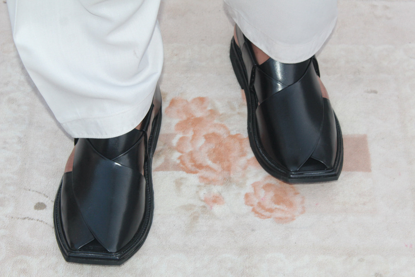 Single Sole Peshawari chappal T-Shape Jet Black