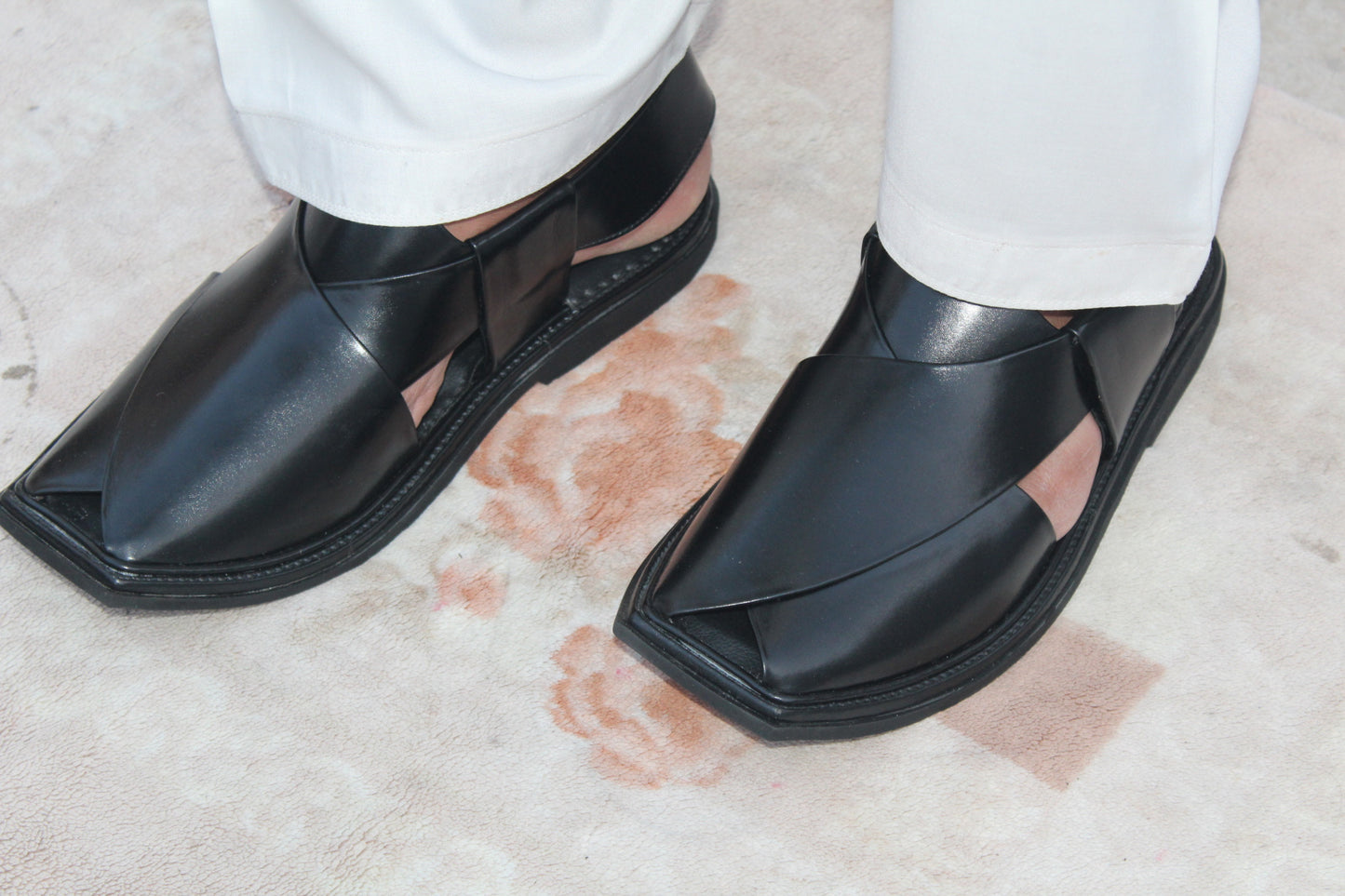 Single Sole Peshawari chappal T-Shape Jet Black