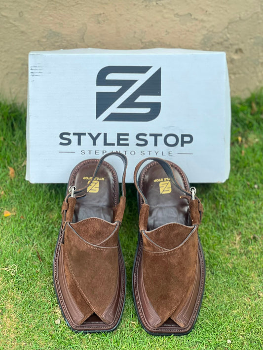 Premium Suede Brown Peshawari Chappal – Single Sole
